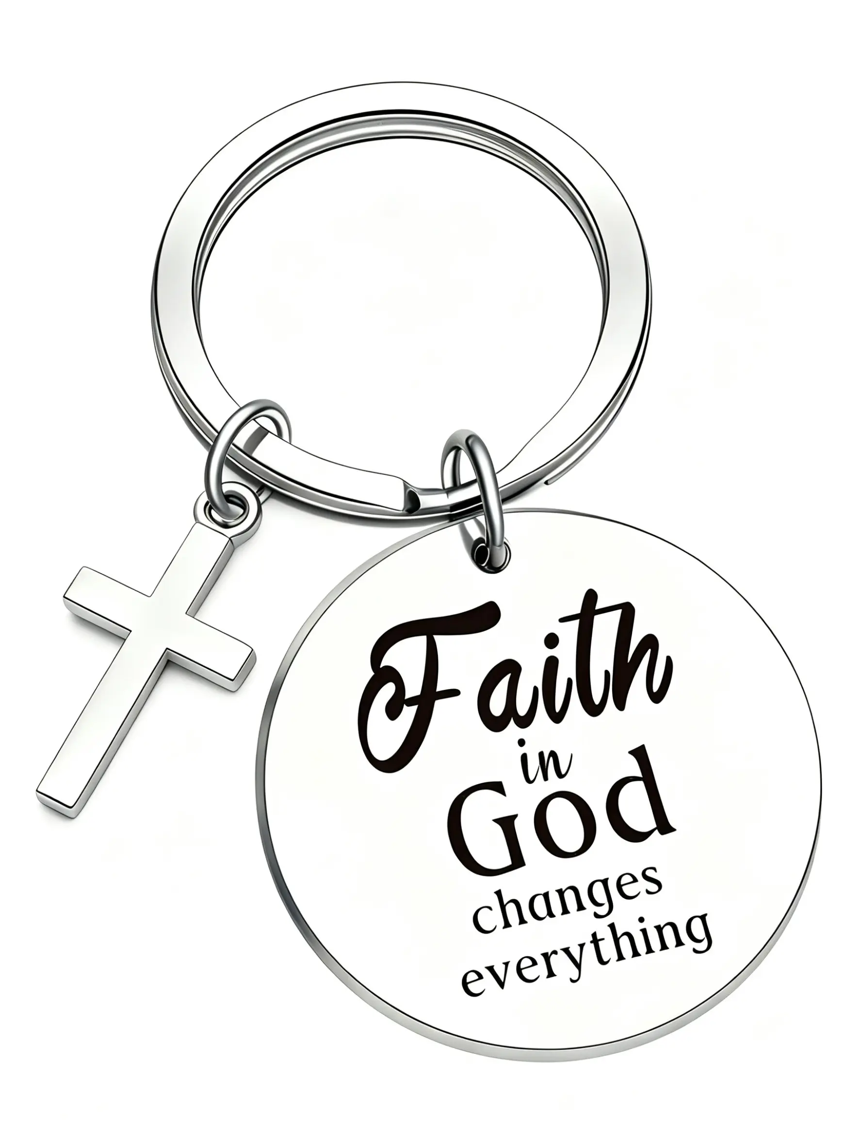 1 Pc，Cross Keychain Christian Inspirational Gift, Faith in God Changes Everything, Unisex Religious Pendant for Keys and Backpacks