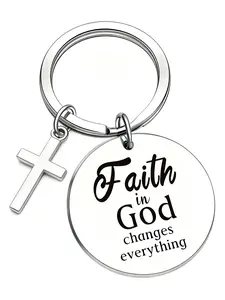 1 Pc，Cross Keychain Christian Inspirational Gift, Faith in God Changes Everything, Unisex Religious Pendant for Keys and Backpacks