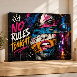 No Rules Tonight Graffiti Art Poster, Colorful Street Art Wall Decor, Modern Urban Bedroom Wall Art, Teen Room Poster, Office Wall Decoration, Trendy Canvas Print,wall decor,poster.