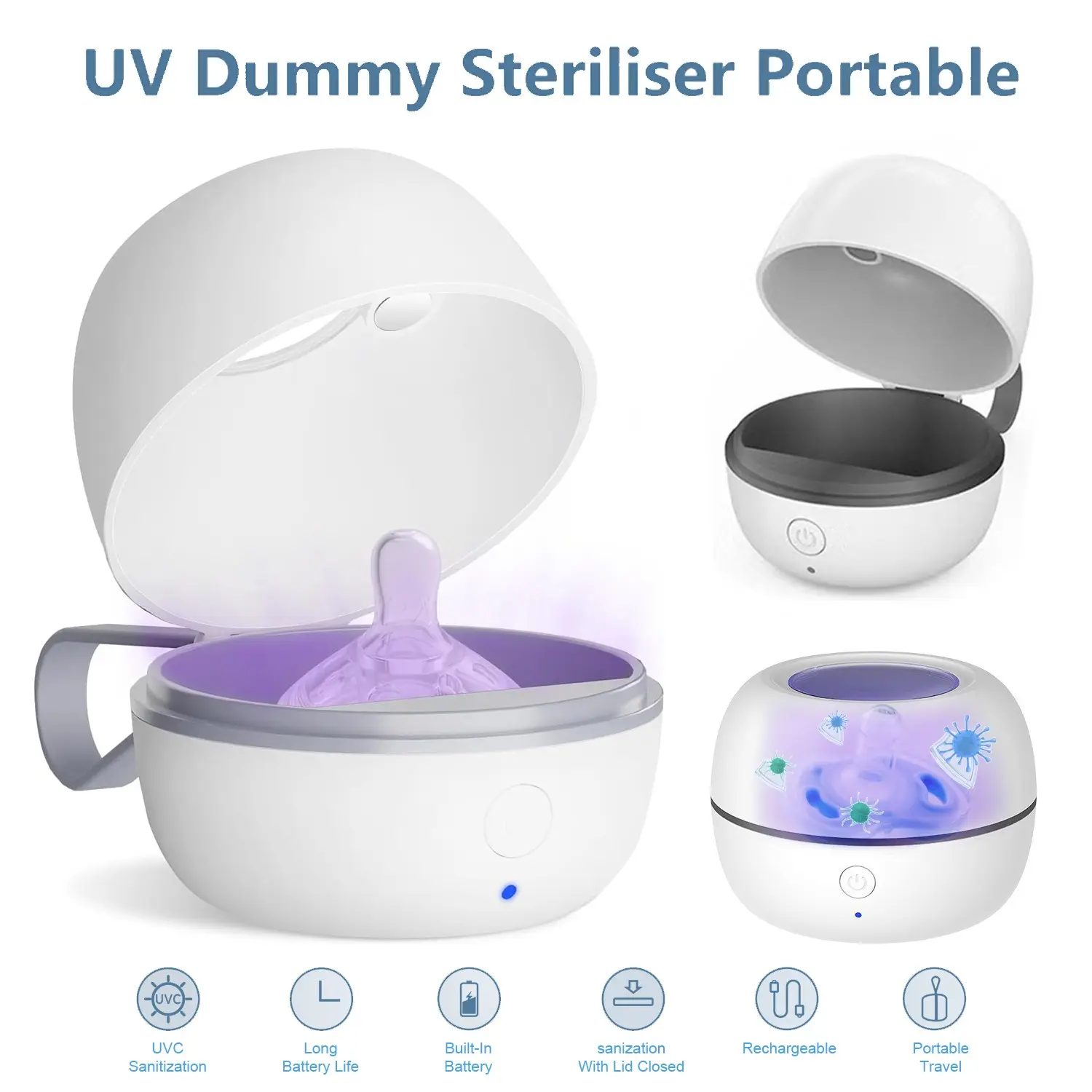 Portable UV Baby Bottle Nipple Sterilizer, Type-C Rechargeable Mini Sterilizer Box, 400mah Battery, Ideal Gift for New Parents
