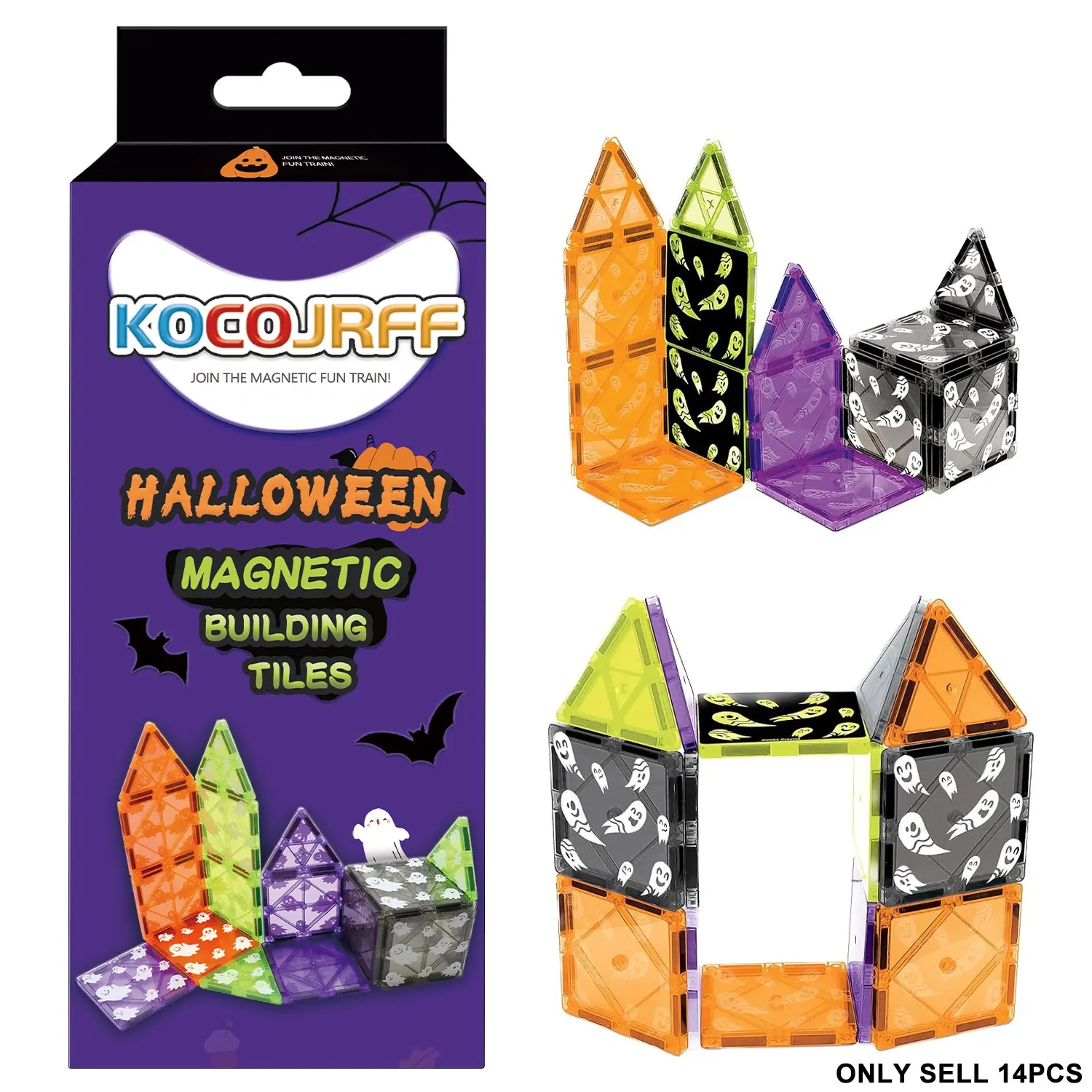 14pcs Halloween Ghost Pattern 3D Puzzle Magnetic Building Blocks, Creative Toy for Kids, Unisex Gift for Birthday and Holidays