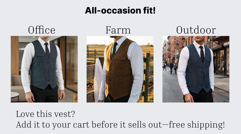 Men's Retro Tweed Vest Herringbone Wool-Blend with Multi-Pockets: Elevate Casual & Outdoor Styles for Daily Errands & Weekend Adventures Men's Retro Tweed Vest Herringbone Wool-Blend with Multi-Pockets: Elevate Casual & Outdoor Styles for Daily Errands & Weekend Adventures