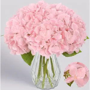 6PCS Pink Real Touch Hydrangeas – 12" Realistic Faux Hydrangea Flowers with Stems for Wedding Centerpieces, Bouquets, Baby Shower & Home Decor