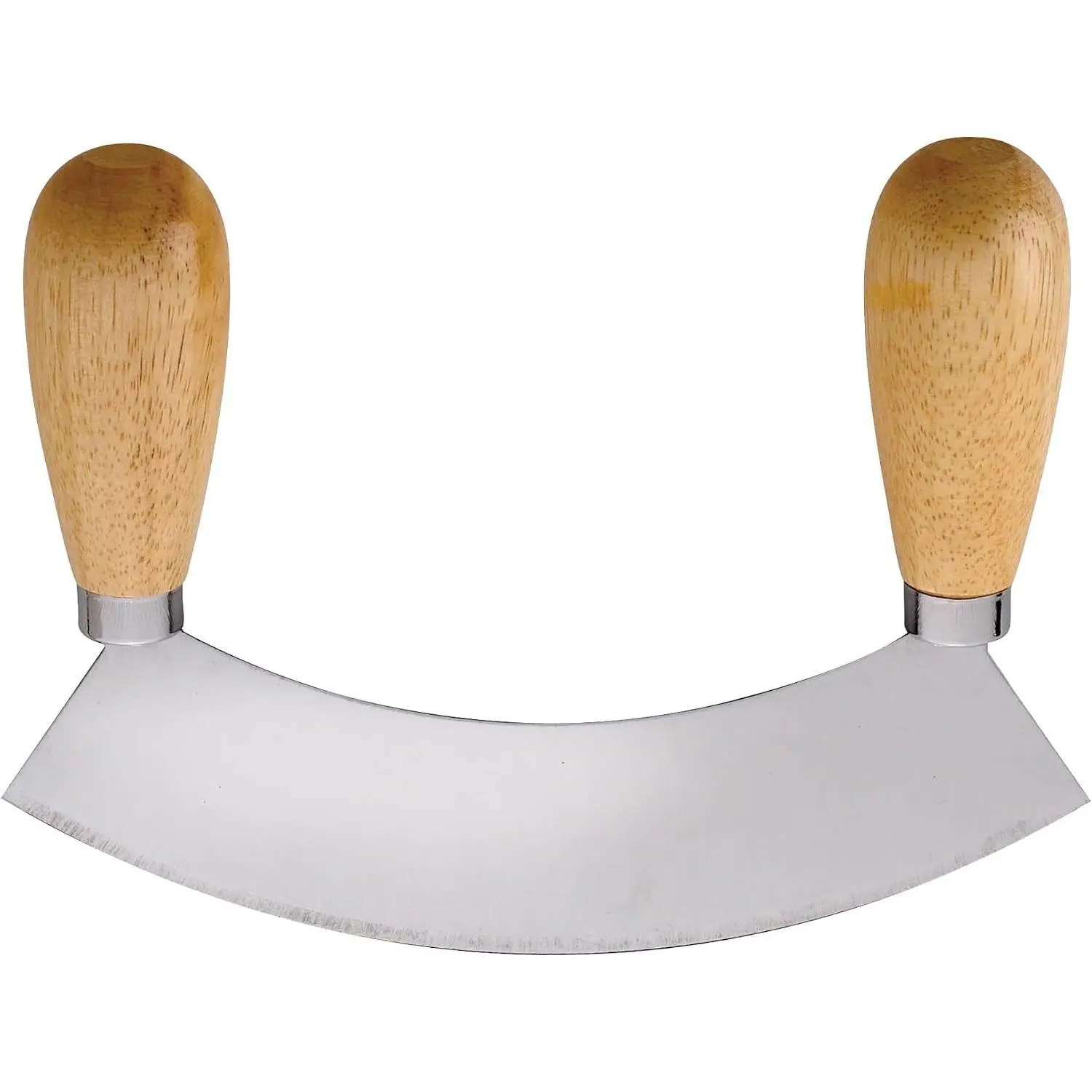 Mezzaluna Rocking Chopper And Mincing Knife With Double Handles, Stainless Steel, Rubberwood, For Herbs Vegetables Nuts And More