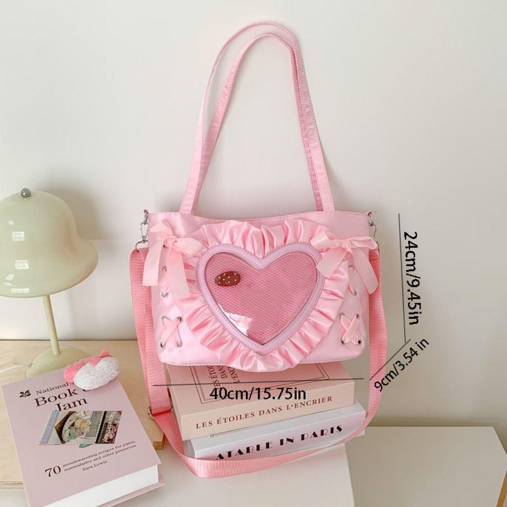 Creative Lace-up Heart Itabag Ribbon PU Anime Tote Bag Badge Display Love PVC Transparent Shoulder Bag Men