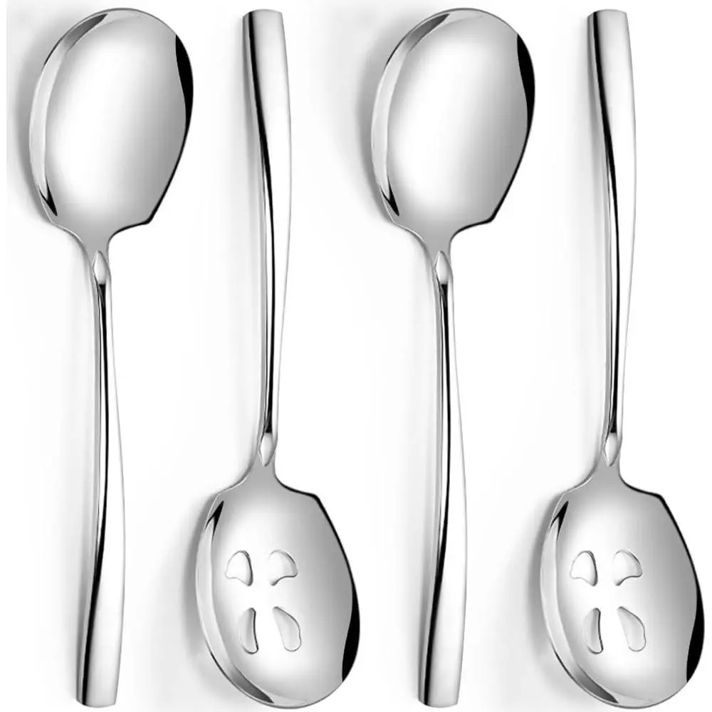 Serving Spoons Set 9.14 Inch Slotted Spoon Serving Spoon Stainless Steel Serving Utensils for Buffet Parties Catering Dishwasher Safe(Set of 4, Silver)