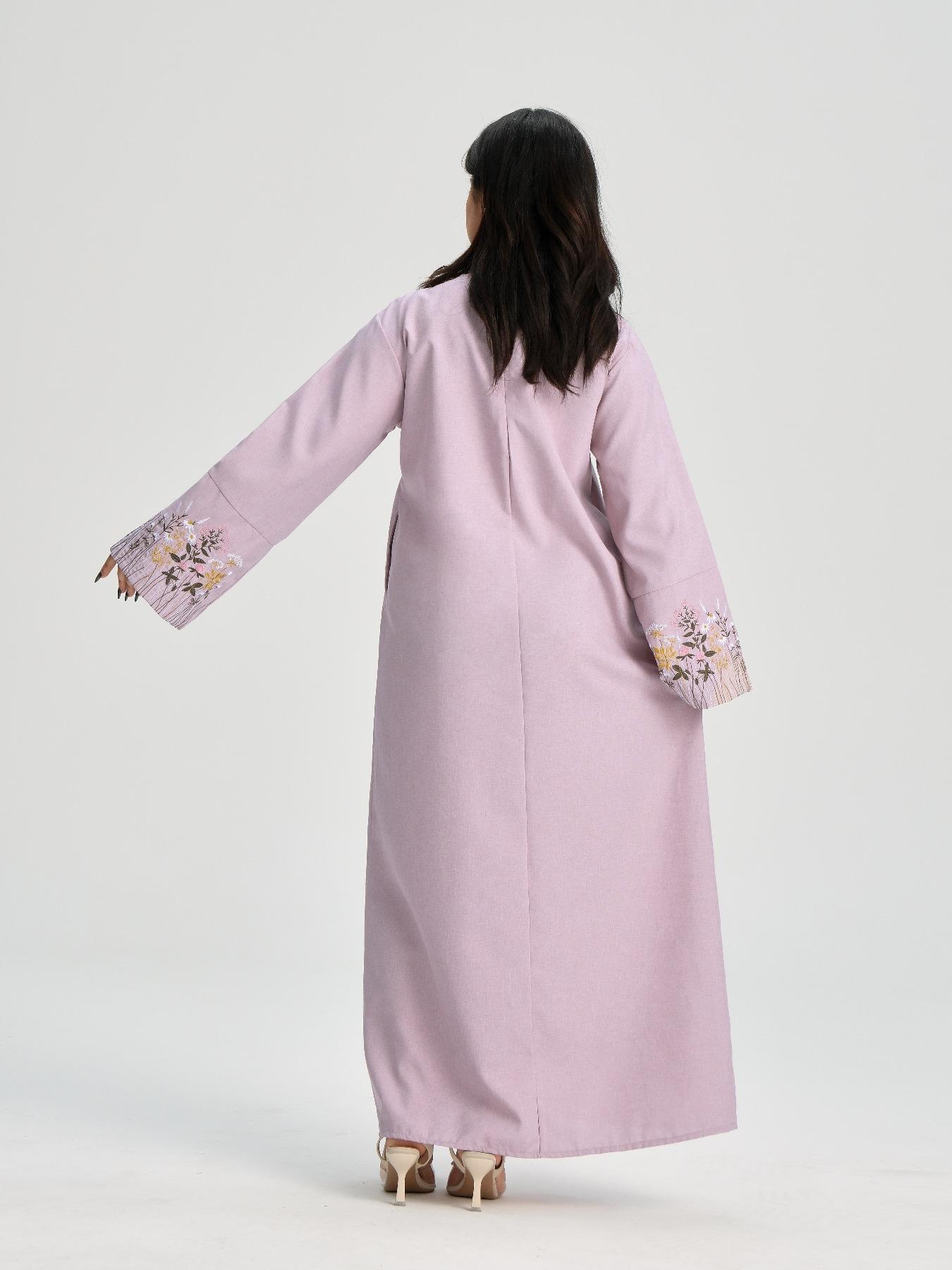 Women's Floral Embroidery Long Sleeve Dress, Modest Casual Round Neck Dress for Daily Wear, Ladies Islamic Clothing for All Seasons, Muslim Women Gowns, Modest Muslim Outfits, Modest Abaya Dress