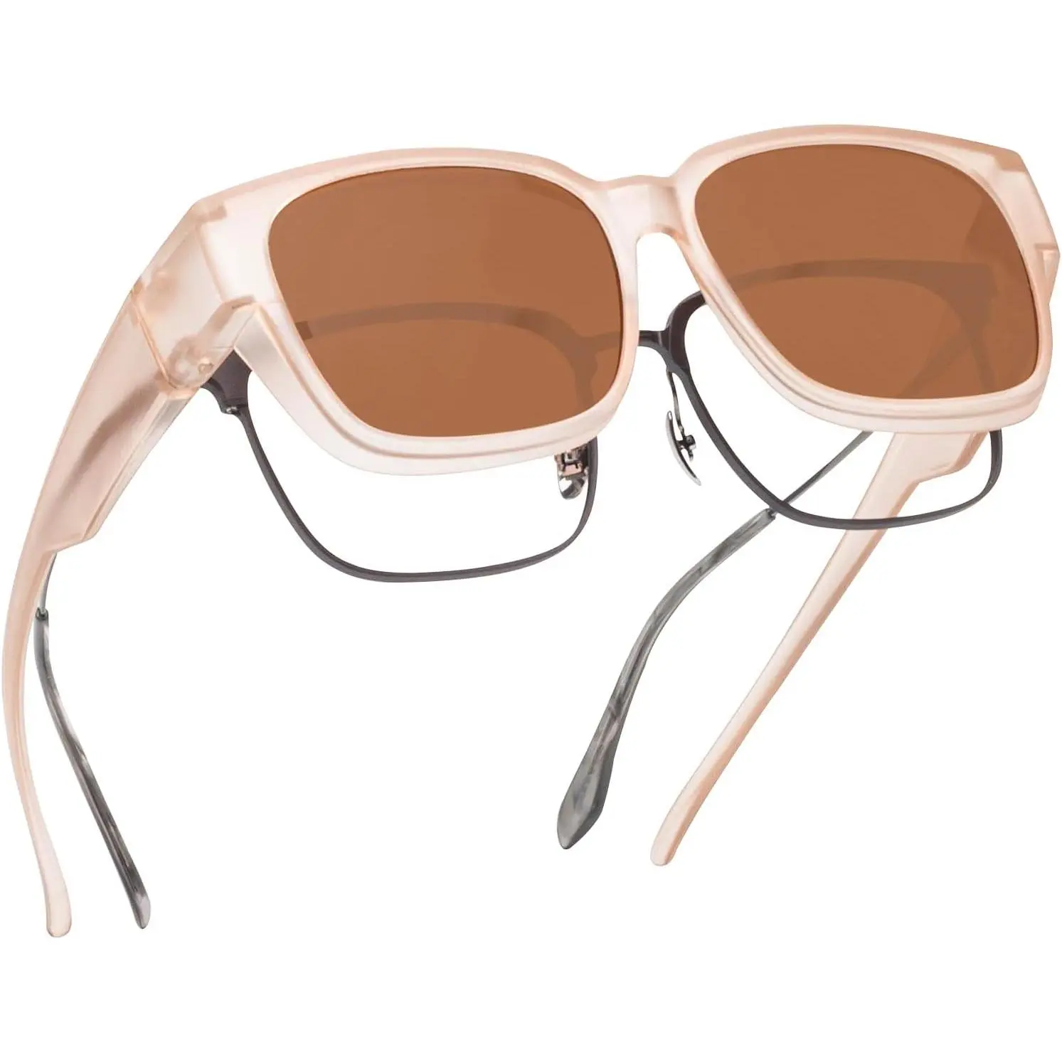 Fit Over Sunglasses, Large Frame Wraparound Design, Brown Lens, Blush  Frame