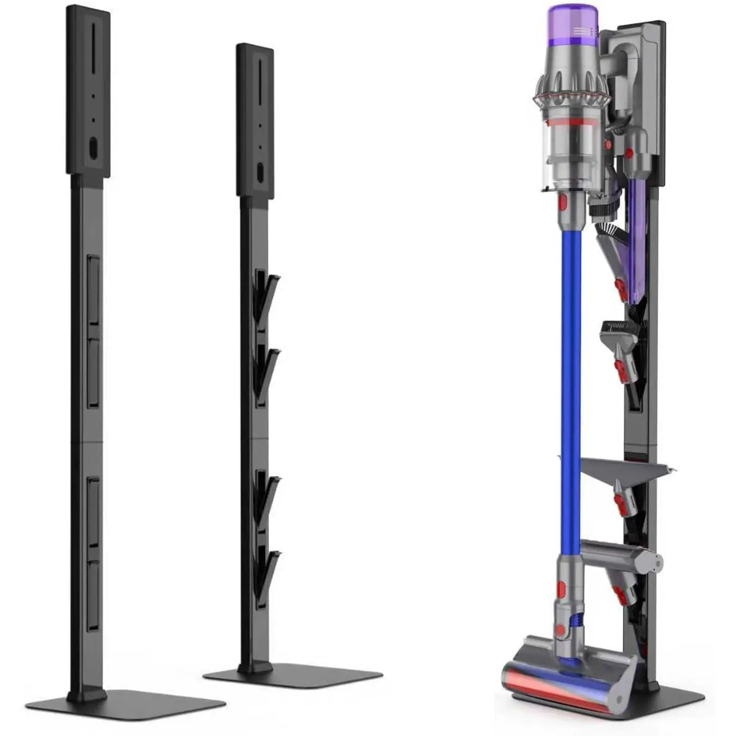 Vacuum Stand for  with Foldable Storage Hooks and Heavy-Duty Carbon Steel Base, No Drill Installation, Space-Saving Organizer for   Cordless Vacuums & Accessories