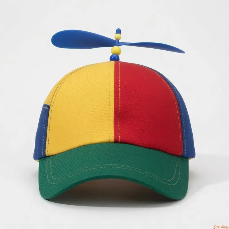 Unisex Rainbow Propeller Hat, 2-in-1 Adjustable Baseball and Bucket Cap with Spinning Top Detail, Fun Colorful Headwear for Adults and Kids, Summer Parties, Travel, Festivals and Outdoor Activities