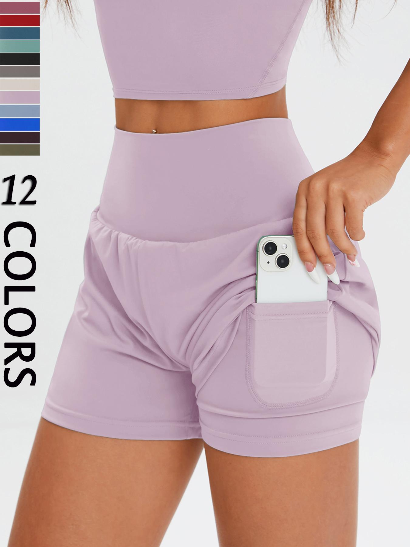 Women's Solid High Waist Sports Shorts, Casual Comfy Breathable Skinny Shorts for Exercise Yoga Gym Workout Running, Ladies Sportswear for All Seasons, Athletic Shorts, Workout Clothes Women, Summer Sports Shorts, Side Pocket Shorts, Athleisure Shorts