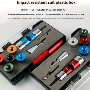 An 8-in-1 set of aluminum wire stripping and twisting tools, suitable for use with drill bits as well as electrical wiring stripping and twisting attachments; a fast-operating wire stripping tool, part of an electrical toolkit, featuring a quick wire stri
