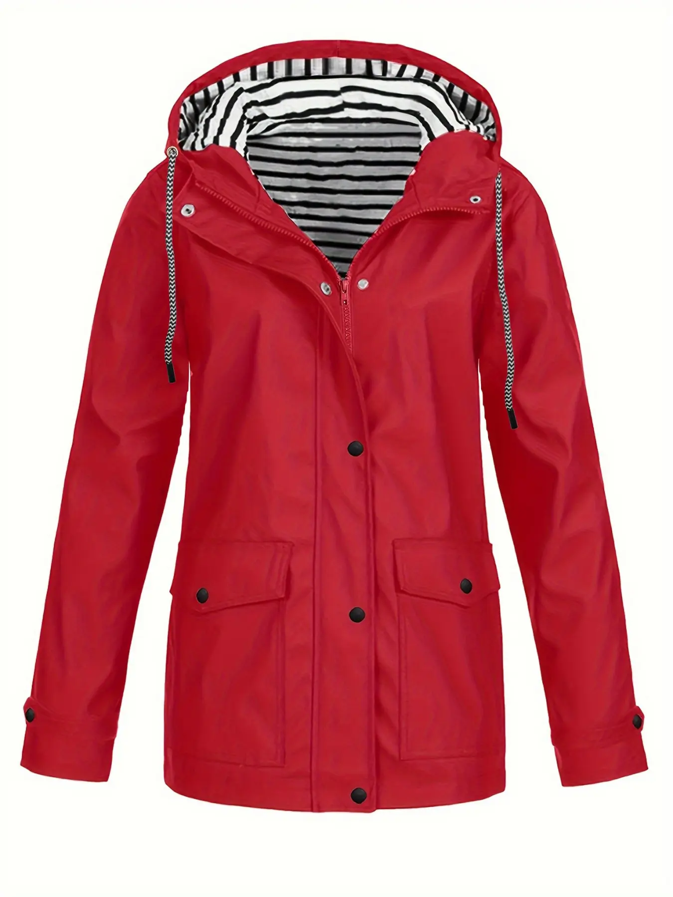 Women's Casual Jacket with Drawstring Hood and Front Pockets for Outdoor Activities and Daily Commutes