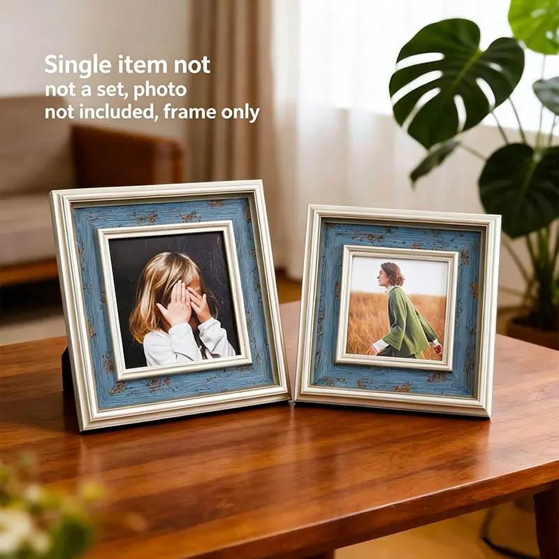 Vintage Square Resin Photo Frame, Wall-Mounted & Desktop Dual-Use Decorative Picture Holder, Gift Item, No Photos Included