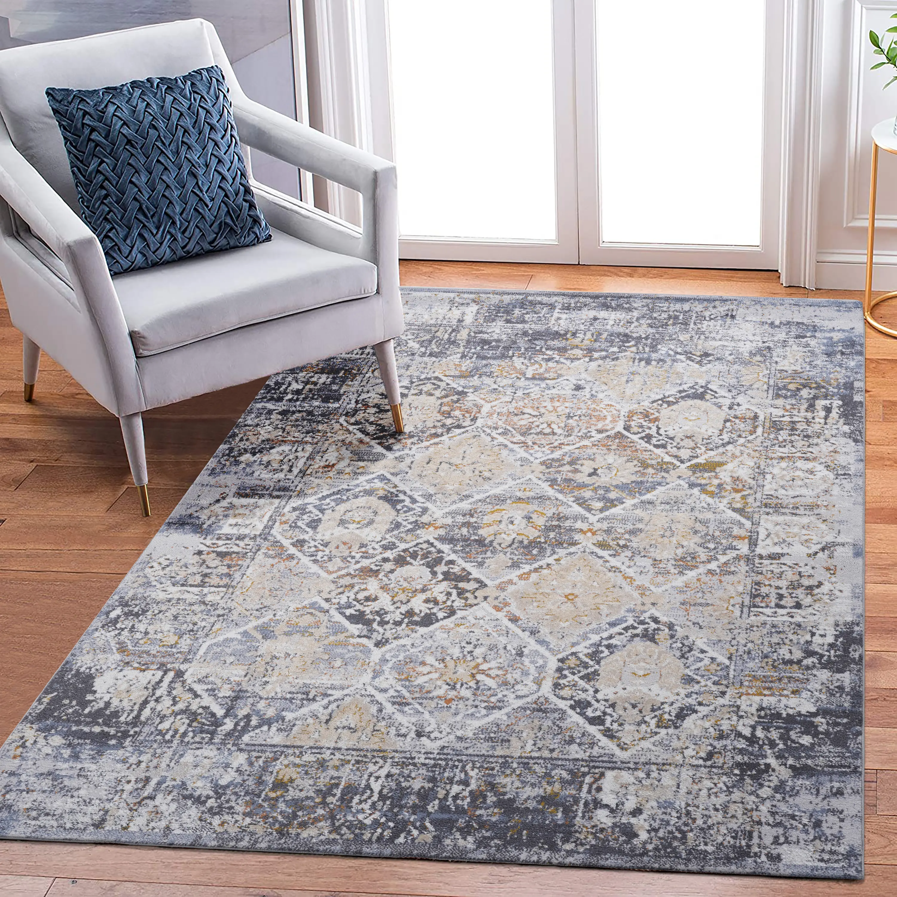 ARCH Traditional Multi-Color 5.3x7.6 Area Rug, Non-Shedding Modern Contemporary Floor Carpet, Easy Clean Accent Mat for Living Room Bedroom Dining Space, 90x63 Inch, Home Furniture and Household Product Search Terms for US Online Shopping