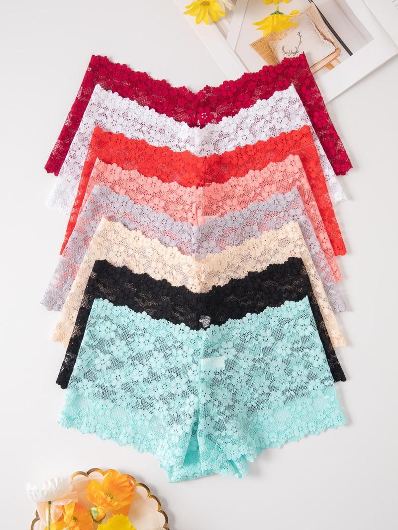 Women's Plain Floral Lace Sheer Panty, Casual Comfy Breathable Knicker for Daily Wear, Ladies Underwear for All Seasons