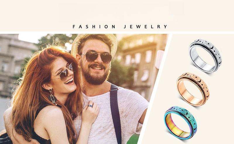 CASSIECA Fidget Rings for Anxiety Relieve for Men Women Stainless Steel Spinner Ring 6mm Silver Gold Plated Ring Thumb Ring Anxiety Fidget Relief Spinner Rings Size 5-9