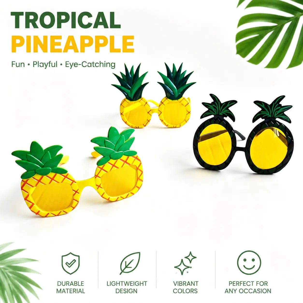 3 Pairs Fun Party Glasses, Pineapple Shape Party Glasses, Photo Booth Props for Birthday, Pool, Hawaiian Parties, Influencer Shots