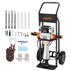 VEVOR Demolition Jack Hammer, 2100 W Powerful Electric Jackhammer, 1650 BPM Concrete Breaker with 2 Point Chisels, 2 Flat Chisels, Hand Trolley, Gloves, for Concrete, Wall, Brick, Tile and Foundation