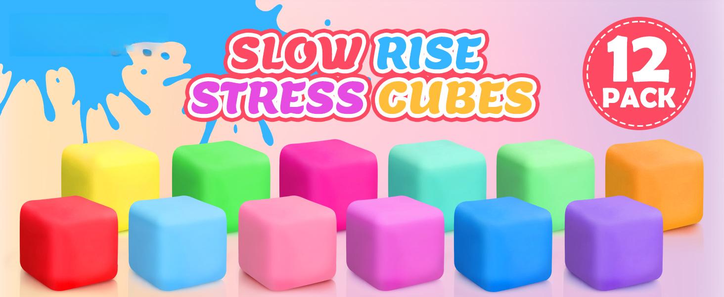 12 Pack Slow Rising Stress Cube, Dough Stress Balls Squishy Fidget Toys for Anxiety Relief, Soft Fidget Cube, Pull Stretch Squishy Toys for Classroom Prize, Party Favors for Kids Adults
