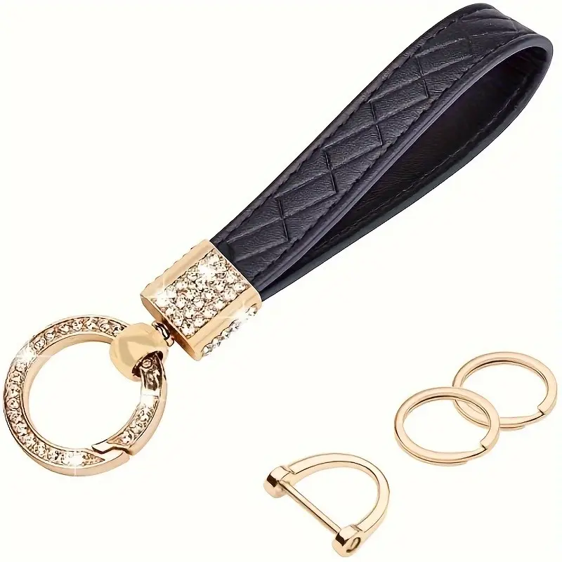 Ultra-Fine Fiber Leather Car Keychain, Key Ring with Anti-Loss D-Ring, 2 Key Rings, 360-Degree Rotatable, 1 Piece
