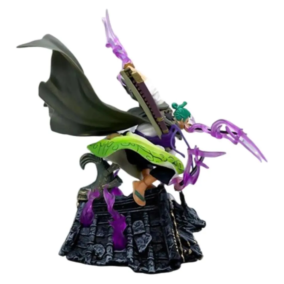 22CM One Piece Anime Action Figure Roronoa Zoro Three Sword Style Roof Scene PVC Collection Model Statue Toy Gift