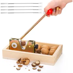 Manual Nut Cracker for All Nuts, Heavy Duty Nut Tong with 4 Forks & Wooden Base, Nut Opener Tool for Macadamia Walnut Pecan Chestnut Hazelnut Almonds