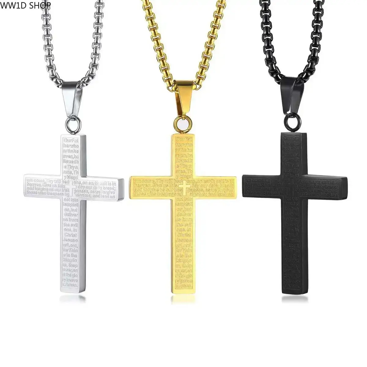 Unisex Religious Cross Necklace With Scripture Inspired Pendant, Golden Silver Black Artificial Gemstone Chain Jewelry for Men and Women Daily Wear Faith Gift Accessory, Cross Design Necklace, Necklace And Chain