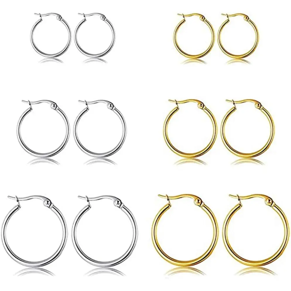 5-10 Pairs Small   Hoop Earrings for Women, Stainless Steel Earrings Set Mens Lightweight Thin  Small Hoops Set