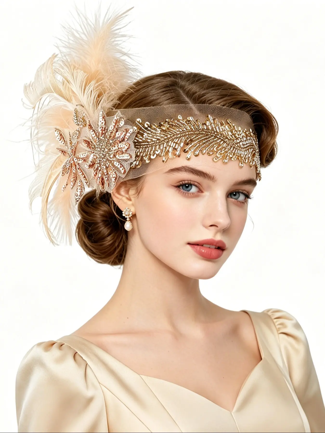 1920s Flapper Headband Ostrich Feathers Headpiece Roaring 20s Sequins Headband Great Gatsby Hair Accessories for Women