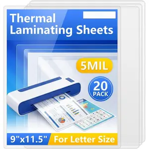 Laminating Sheets 5 Mil, Hold 8.5 x 11 Inches, 20 Pack Thermal Laminating Pouches, 9 x 11.5 Laminate Sheets for Laminator, Ultra Clear, Letter Size, Office and School Supplies