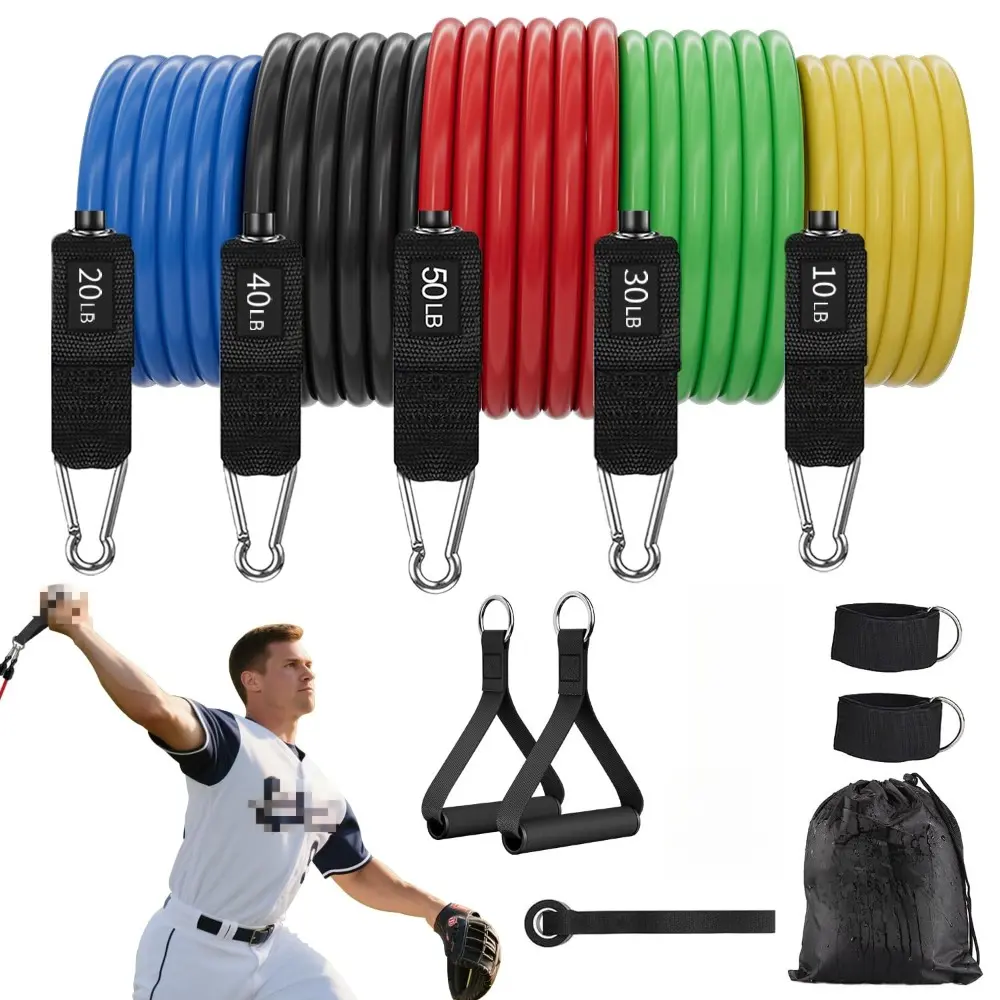 Resistance Bands, Exercise Bands, Workout Bands with Handles, Door Anchor and Ankle Straps, 5 Resistance Levels Fitness Bands for Strength Training, Physical Therapy, and Home Gym Equipment