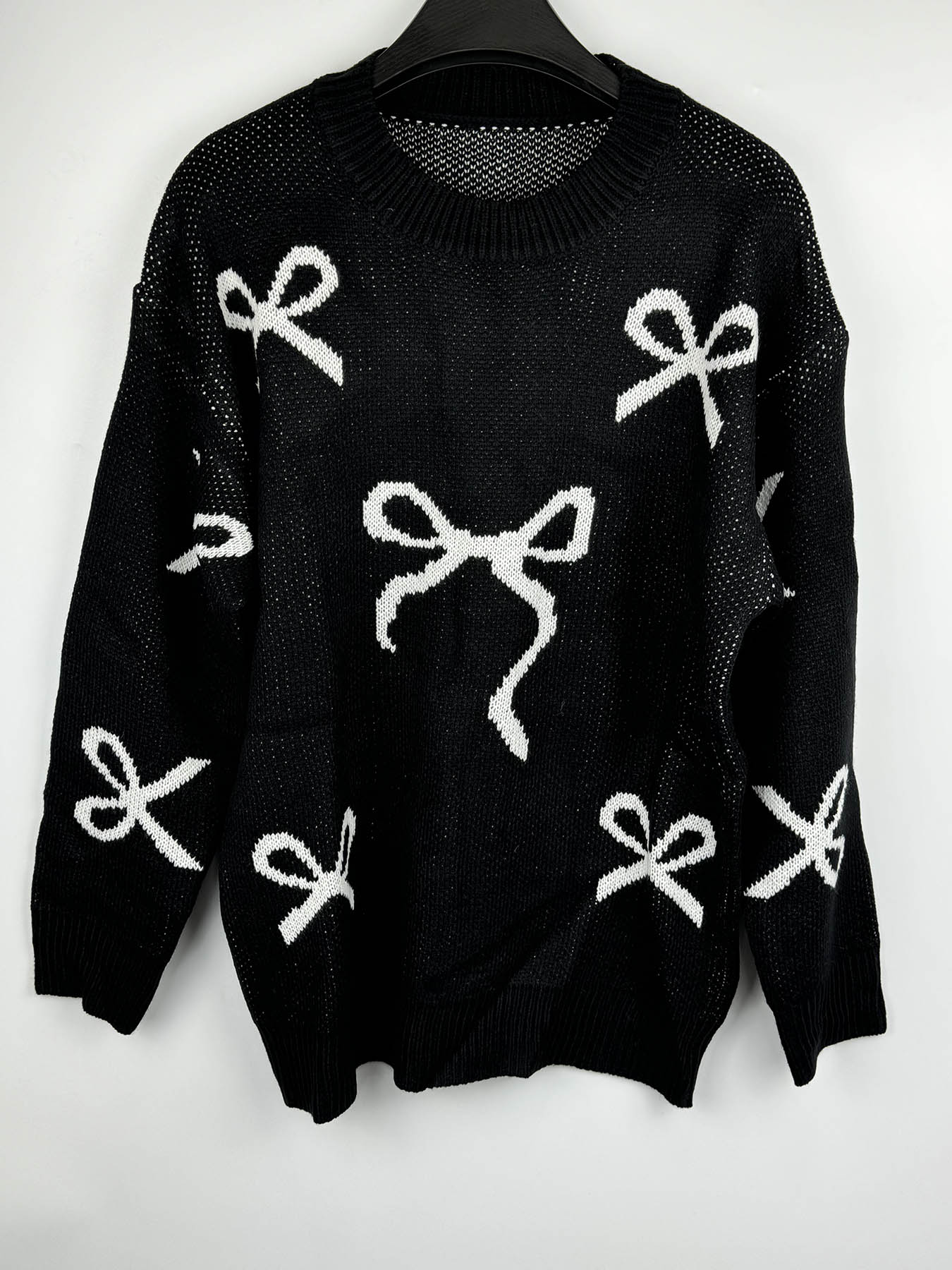 Women's Bow Print Crew Neck Sweater, Casual Long Sleeve Jumper for Fall & Winter, Fashion Ladies' Knitwear Womenswear for Daily Wear Valentine's Day, Gift, Sweaters for Women