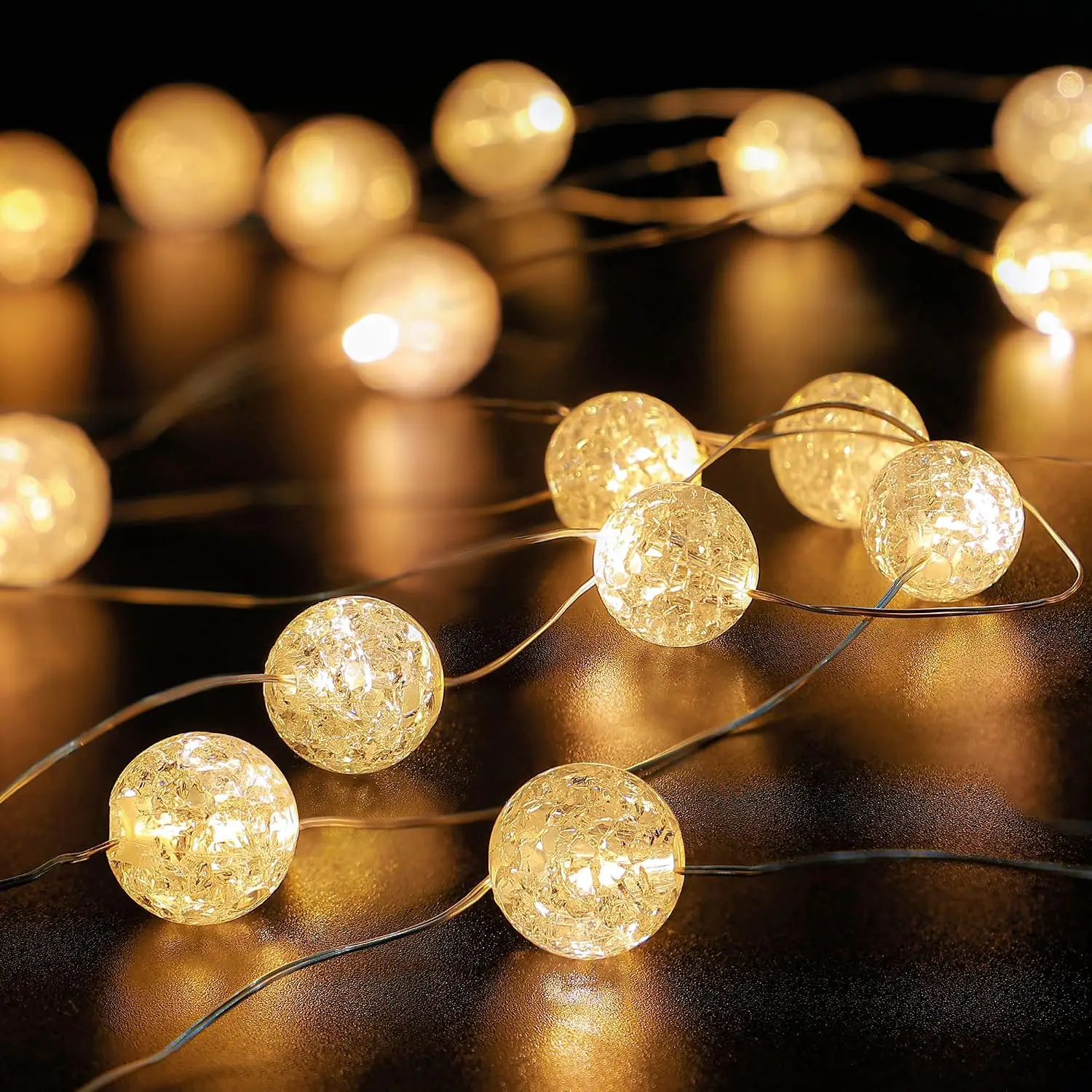 Globe String Lights,10FT 30 LED Decorative Christmas Lights,8 Modes  Crackle Ball Lights,USB Twinkle Fairy Lights for Bedroom,Indoor,Outdoor,Classroom,Wedding,Party,Garden,Warm White