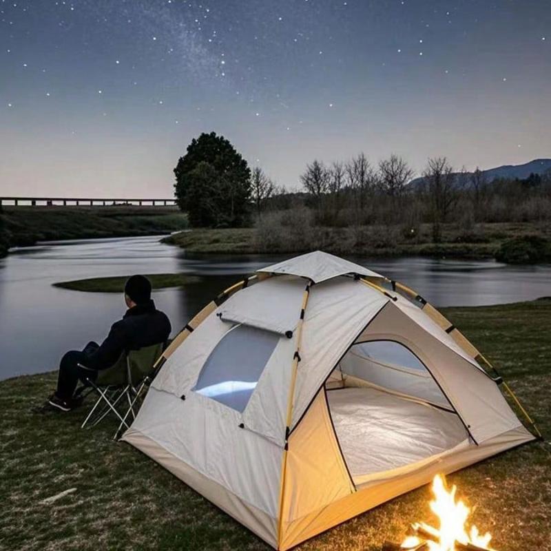 Extra-Large Tent With Mesh Screen, 4-Person (White), Lightweight Family Tent|Quick Setup For Park Picnics