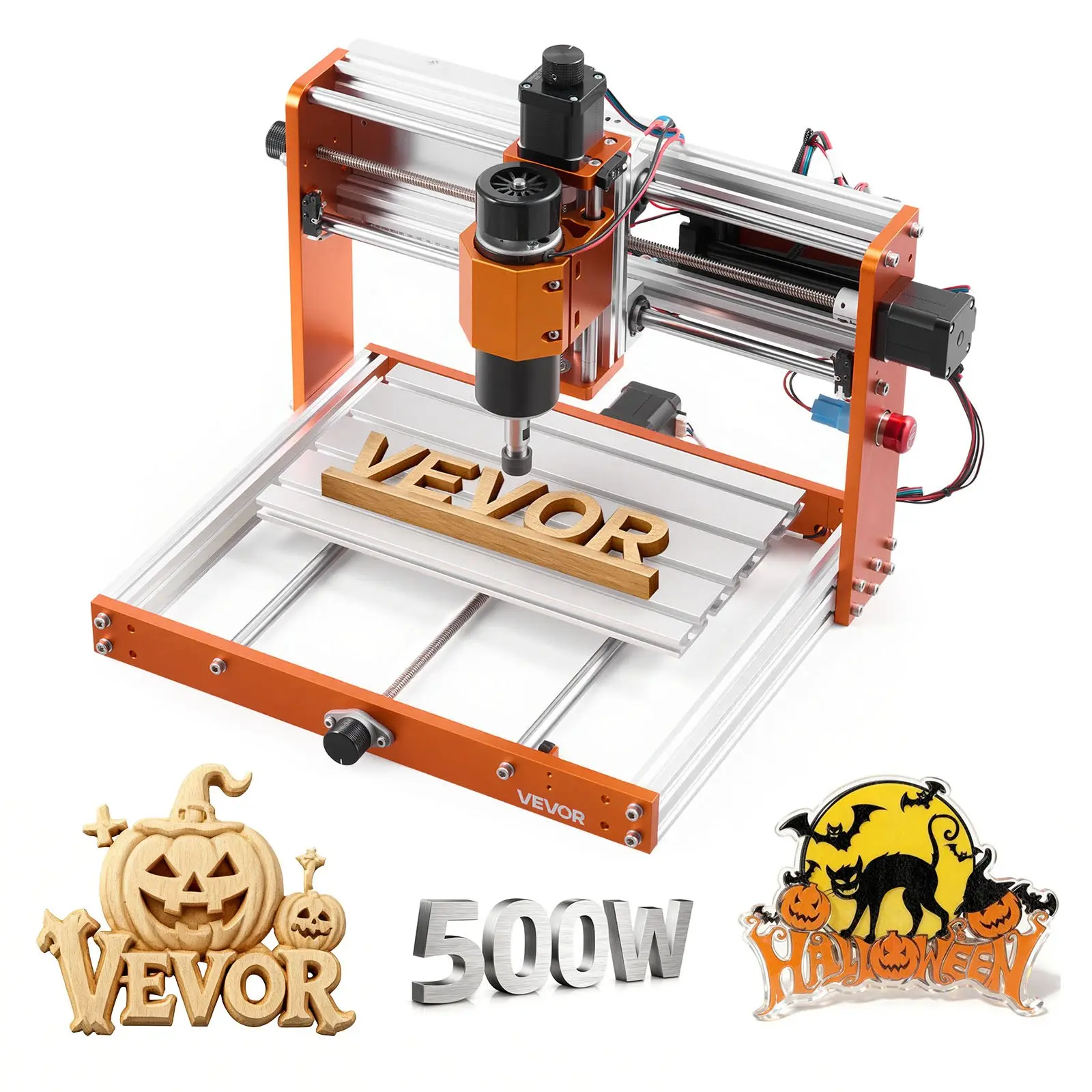 VEVOR 3-Axis CNC Router Machine, 500W Spindle, 300x180x80mm Working Area, Offline Controller, Limit Switch, E-Stop Safety, for Carving Wood, Acrylic, Plastic Engraving and Milling