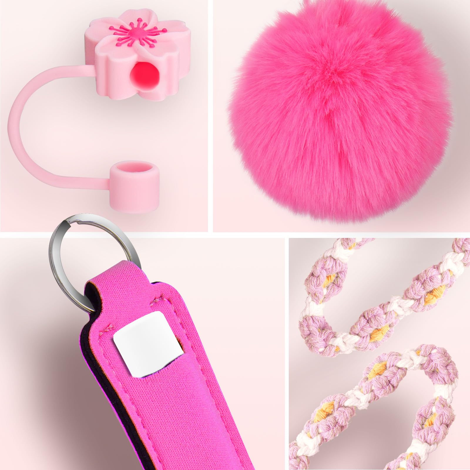 Cup Accessories for 30oz & 40oz Tumbler with Handle, 8 Counts/set Including Handle Strap & Bottle Bottom Cover & Keychain Charms & Straw Topper Cover Cap & Straw Spout Lid, Party Gift, Drink Protectors