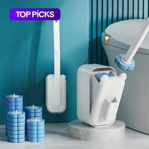 toilet brush set with holder, 1 set restroom toilet brush & bowl & disposable refill brush heads kit, cleaning supplies, home essentials bathroom gadgets, cleaning bundles, bathroom brush cleaner, bathroom accessories, bathroom cleaning tool