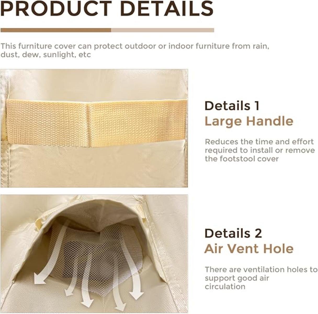 Square Patio Chair Cover Waterproof Heavy Duty Outdoor Ottoman Cover with Padded Handles 26x26x17 Inch Patio Side Table Lawn Furniture Covers, Beige & Brown