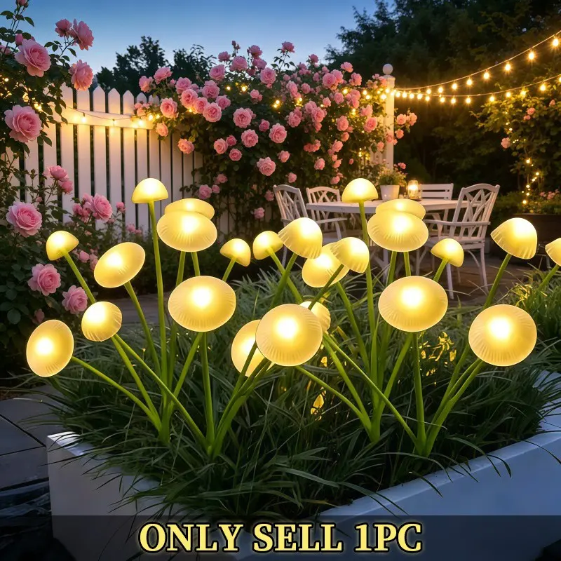 Solar Jellyfish Mushroom LED Light String with 8 Lighting Modes, Solar Illuminated, Courtyard Garden Holiday Decorative Lights, Suitable for wedding/Halloween/Christmas/party Decoration