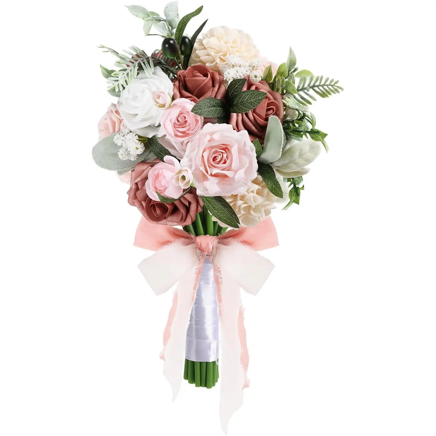 Dusty Pink Wedding Bouquet,Fake Wedding Bouquets for Bride Bridesmaid Artificial Flowers Artificial Roses Flower Bouquets Bride Decorations Fake Roses Bouquets Bridal Wedding Shower Decorations