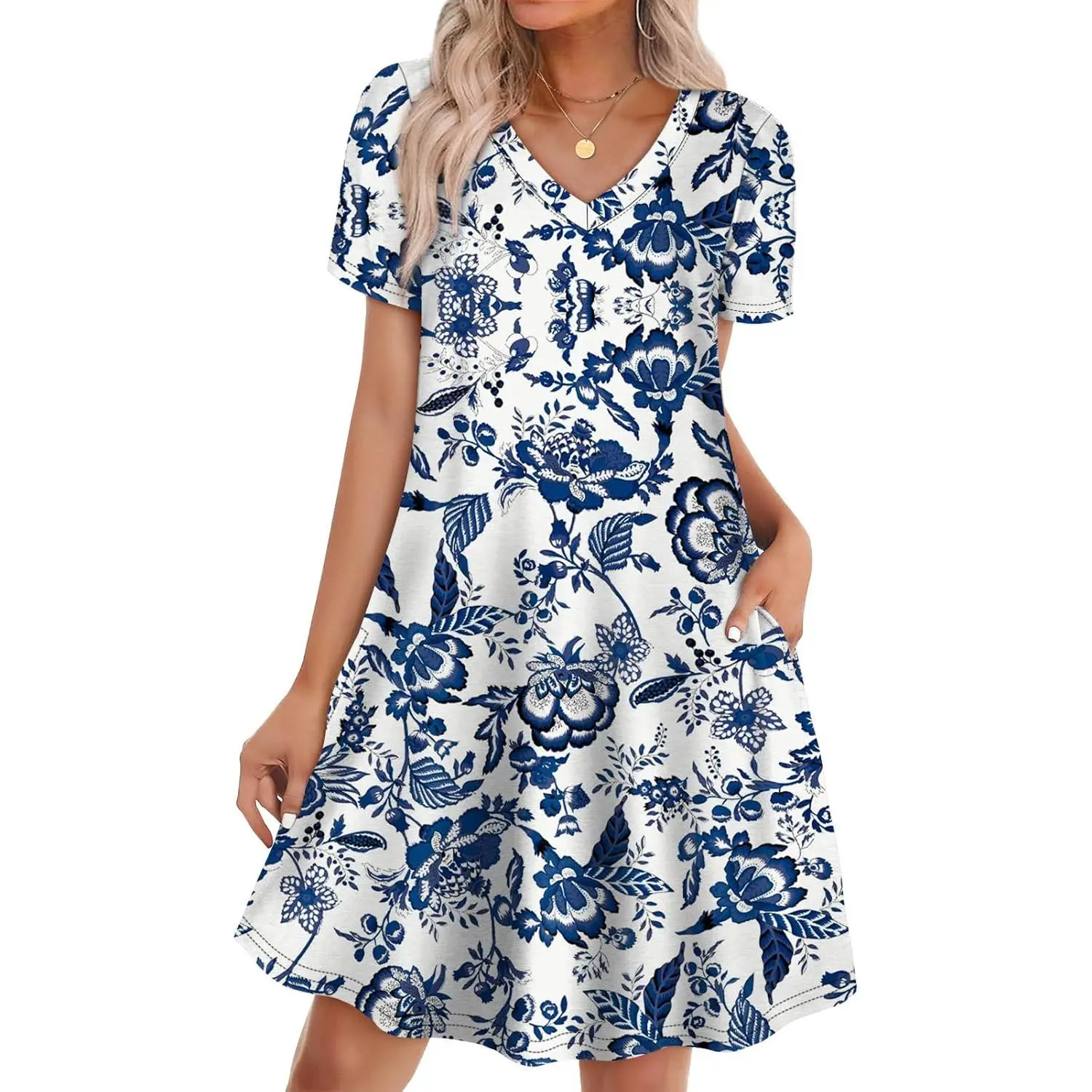 Women's Bohemian T-Shirt Dress, Casual Pull On Summer Outfit with Pockets, Loose Fit Beachy Style for Everyday Wear and Vacation, Plus Size S-4XL, Beachy Style Dress, Outfits, Shortsleeve, Print, 01-Boho Multicolor, Xx-Large