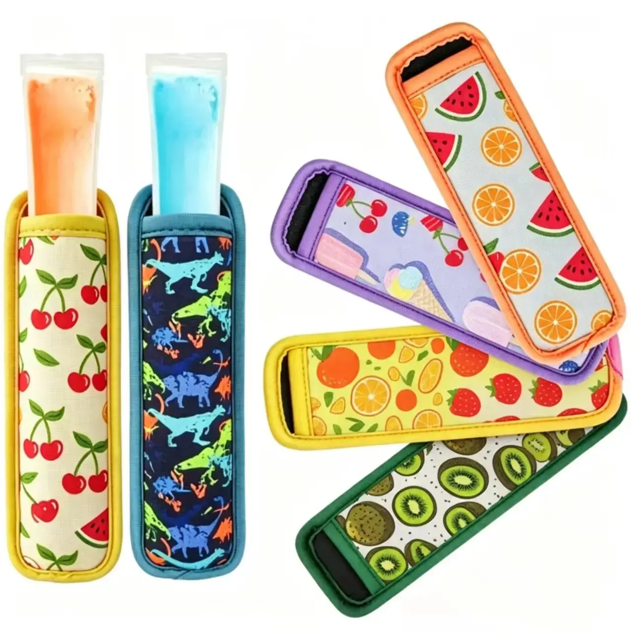 Colorful Neoprene Popsicle Sleeves, Reusable Anti-Freeze Insulator Covers, Portable Lightweight Washable Ice Pop Holders