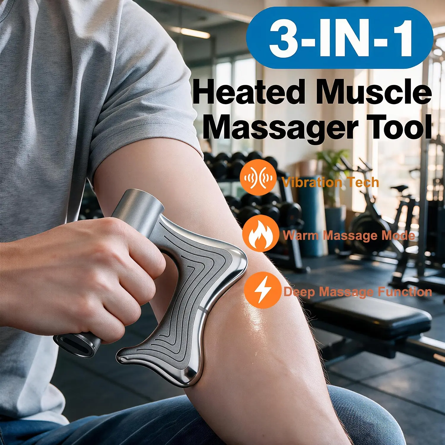 3-In-1 Electric Muscle Massager, Warm Vibration Relax Tool with LED Display, Cordless Rechargeable Gentle Skin Comfort Massager, Portable Curved Handheld Relax Instrument for Shoulder Leg Arm Full Body Post Gym Soreness Care,Upgraded 2000mAh Battery