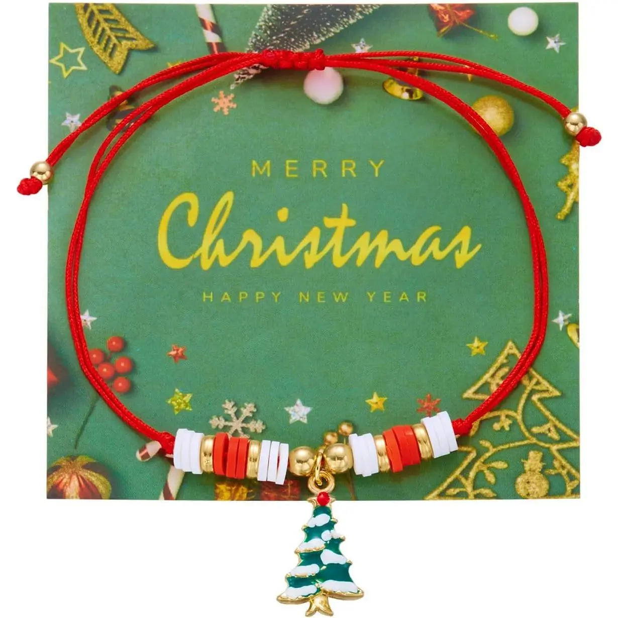 Christmas Beaded Bracelets for Women Snowflake Snowman Christmas Tree   Stretch Bracelet with Wish Card Creative