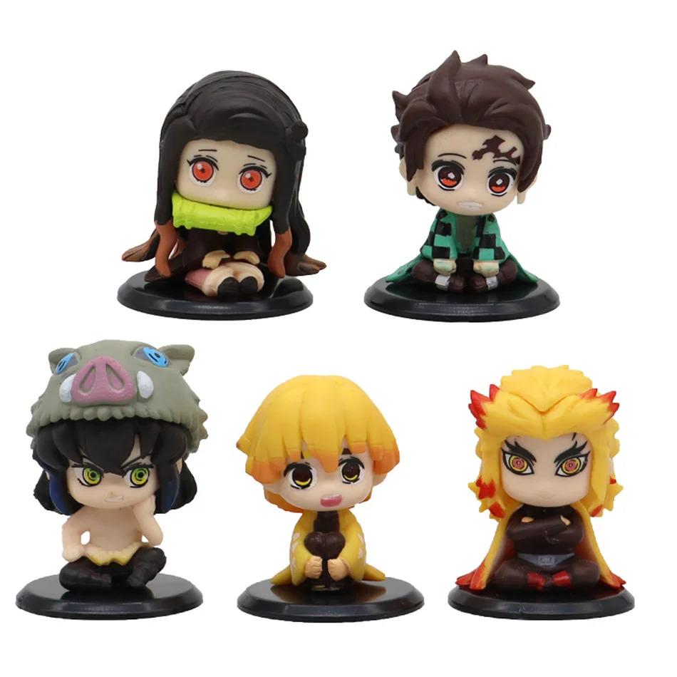 HOT Anime Q Version Demon Slayer Sitting Ghost Doll Tanjiro Nidouzi Inosuke Zenizu Figure Action Figure Movie Model Toys Doll