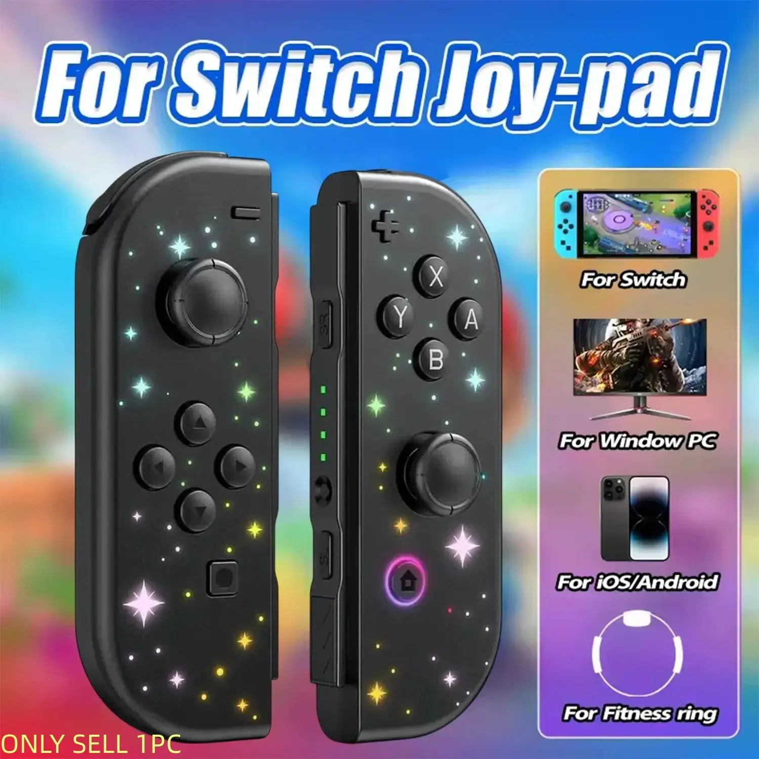 Wireless Controller Compatible with Switch Lite Oled, Dual Vibration Function Replacement Gamepad, Cool Wake-Up Switch Accessory, Handheld Joypad Controller
