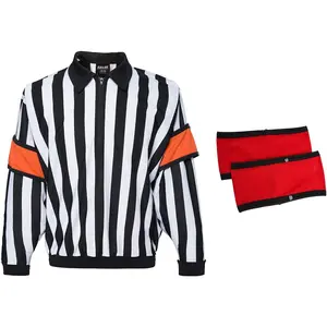HRJ100 Ice Hockey Long Sleeve Striped Referee/Umpire Jersey Shirt with Removable Orange and Red Armbands