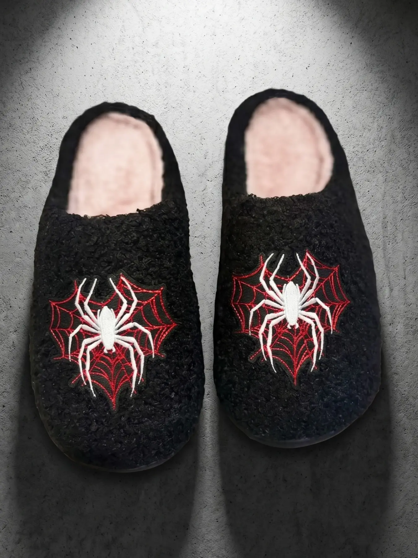 Gothic Spider Embroidered Slippers, Indoor Slippers, Soft Plush Lining, Silent Anti-Slip, Perfect for Bedroom, Unique Subculture Home Shoes, Ideal Gift