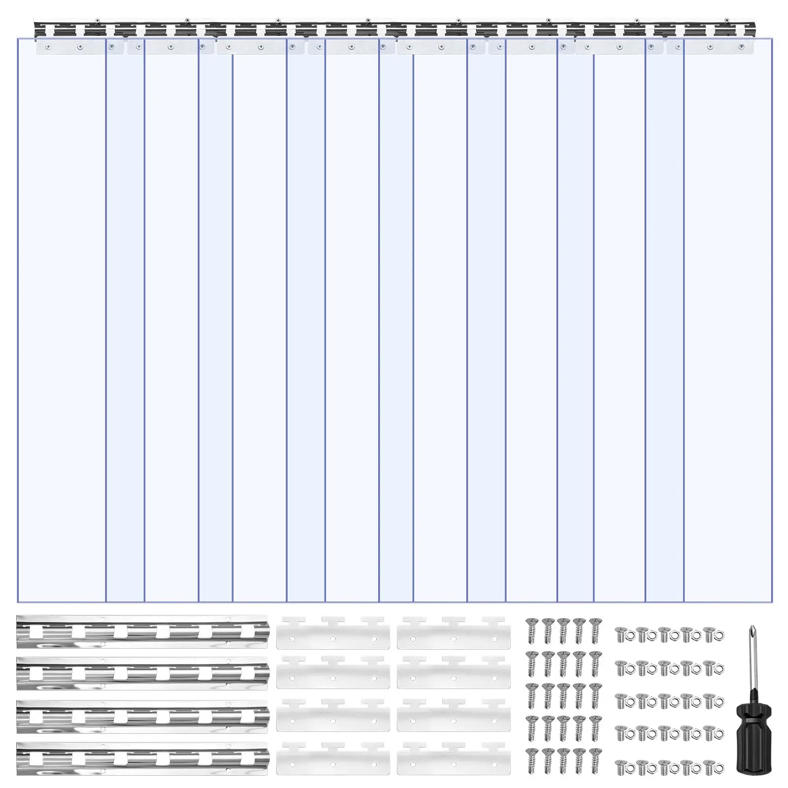 VEVOR Clear PVC Strip Curtain, 84 in Height x 48 in Width x 0.08 in Thickness, 8 PCS Walk in Freezer Cooler Curtain Strips, Thermal Insulating Plastic Door Strips for Warehouse, Freezer, Garage Doors
